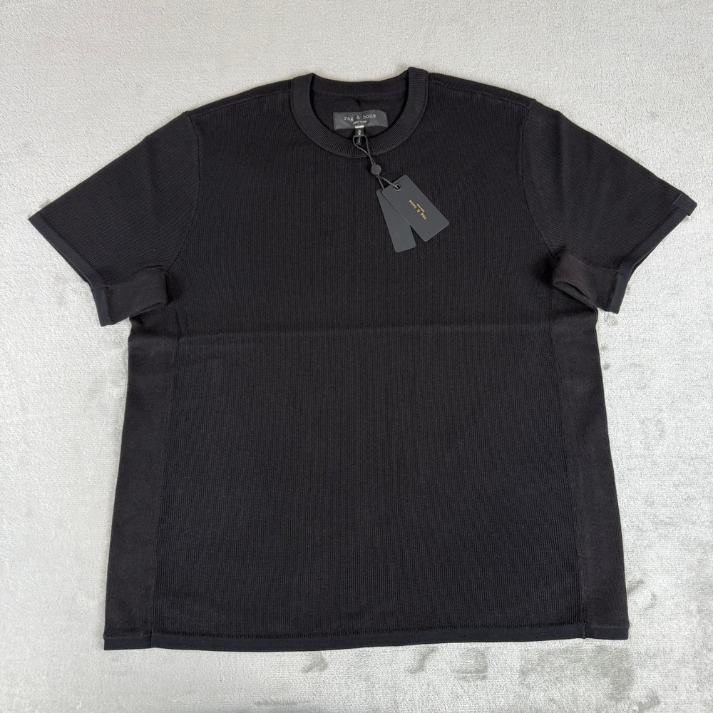 Rag & Bone Harvey Knit Tee T-Shirt Mens Medium Black Stretch Crewneck $198 NWT